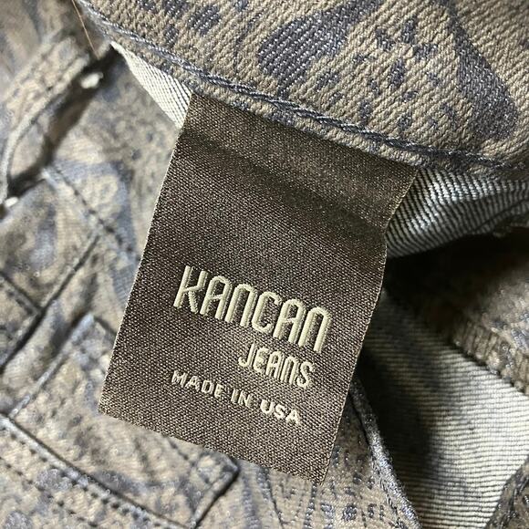 KANCAN Metallic Gold Embossed Dark Wash Blue Denim Jegging Jeans Size 3/27 - Picture 4 of 11